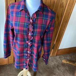 Ladies, Lauren, Ralph Lauren, Ruffled Button Down, Long Sleeve, Plaid Shirt.
